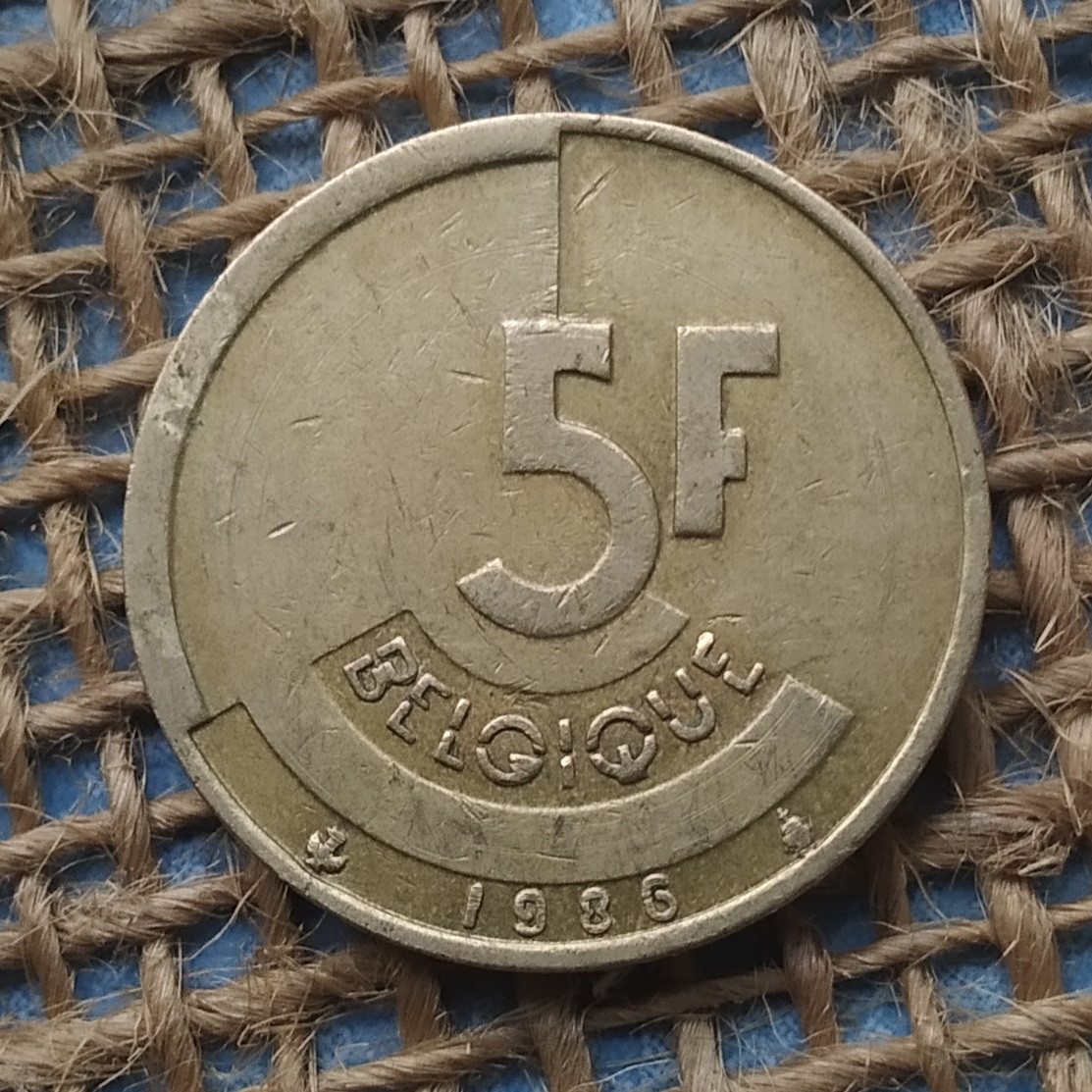 5 франкiв 1986 року. Бельгiя