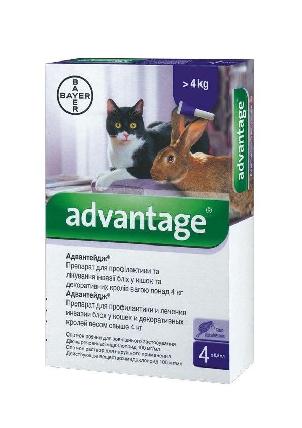 Краплі від бліх для котів і кроликів більше 4кг Bayer Advantage (Адвантейдж) ціна за 1 піпетку 0,8мл