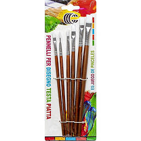 Набір пензликів плоских COLOR-IT 1006 нейлоновий, білих 6 штук, Toyman