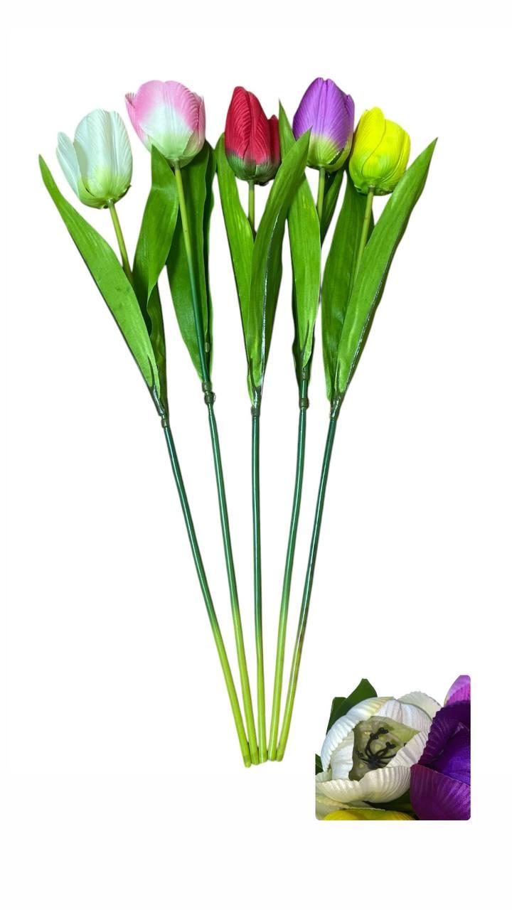 Штучні квіти , гілка "Тюльпана", висота 49см, висота бутону 7см, діаметр бутону 4,5см , кольори мікс, фото 1