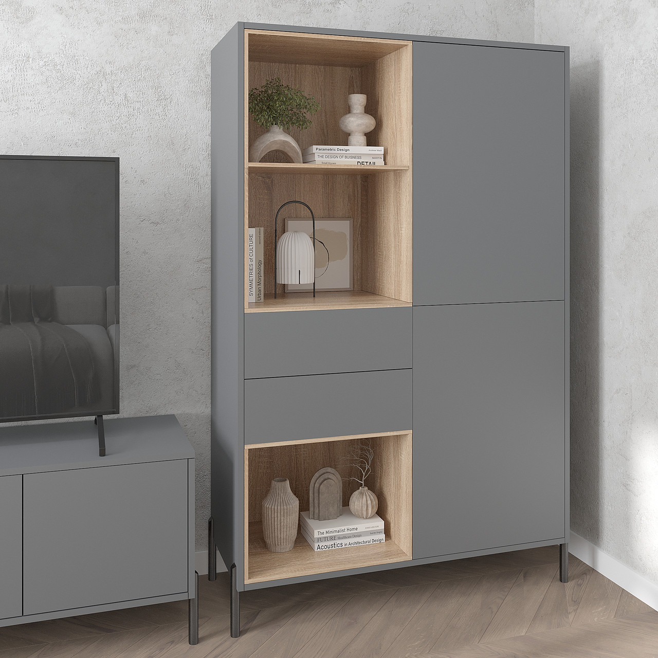 Шафа-буфет Норді на ніжках 1730х1000х400 мм Антрацит/Дуб Сонома, фото 1