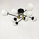 Люстра стельова в чорному корпусі на 8 білих плафонів із латунною фурнітурою 2251797/8 TBS+BK+WT, фото 2
