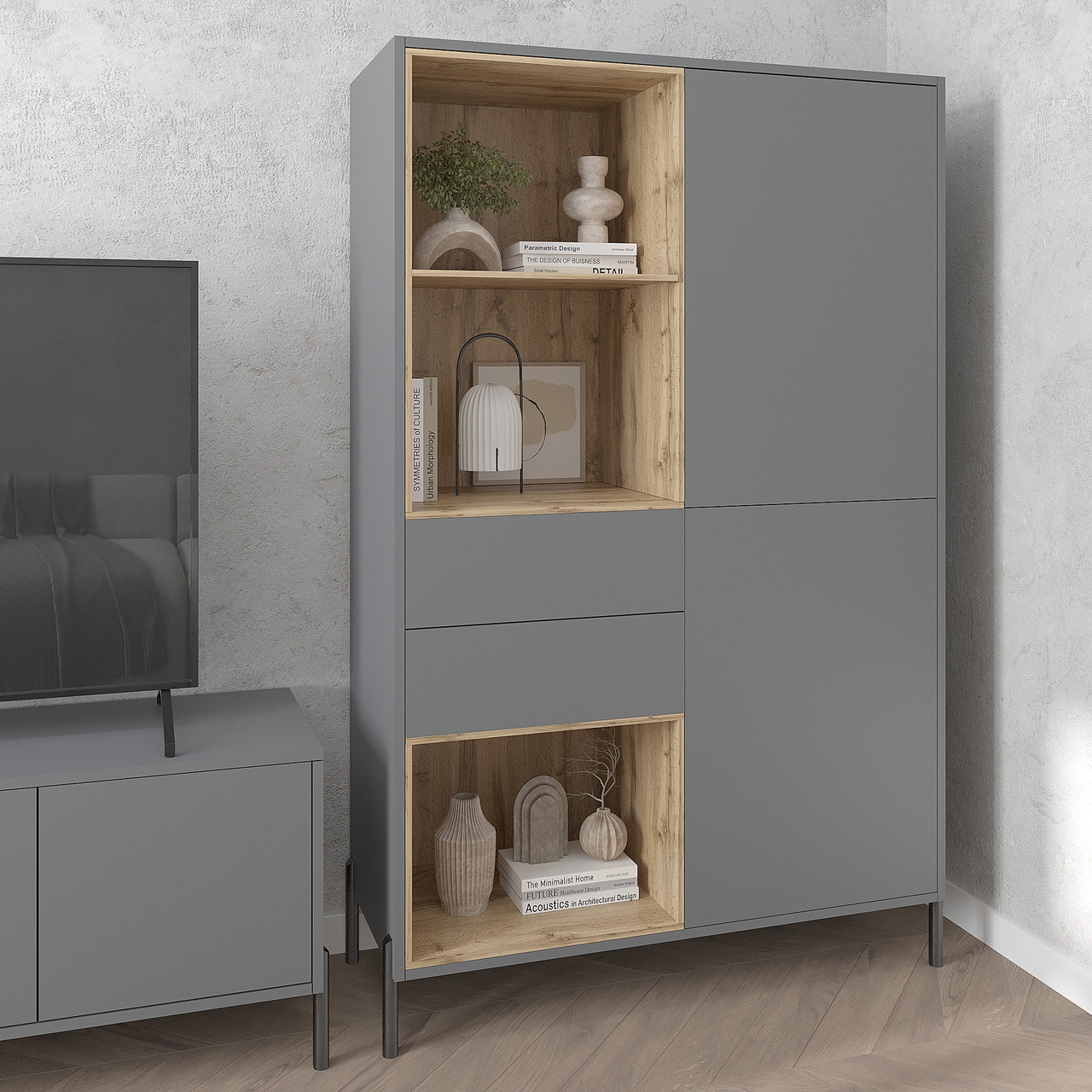 Шафа-буфет Норді на ніжках 1730х1000х400 мм Антрацит/Дуб Тахо, фото 1