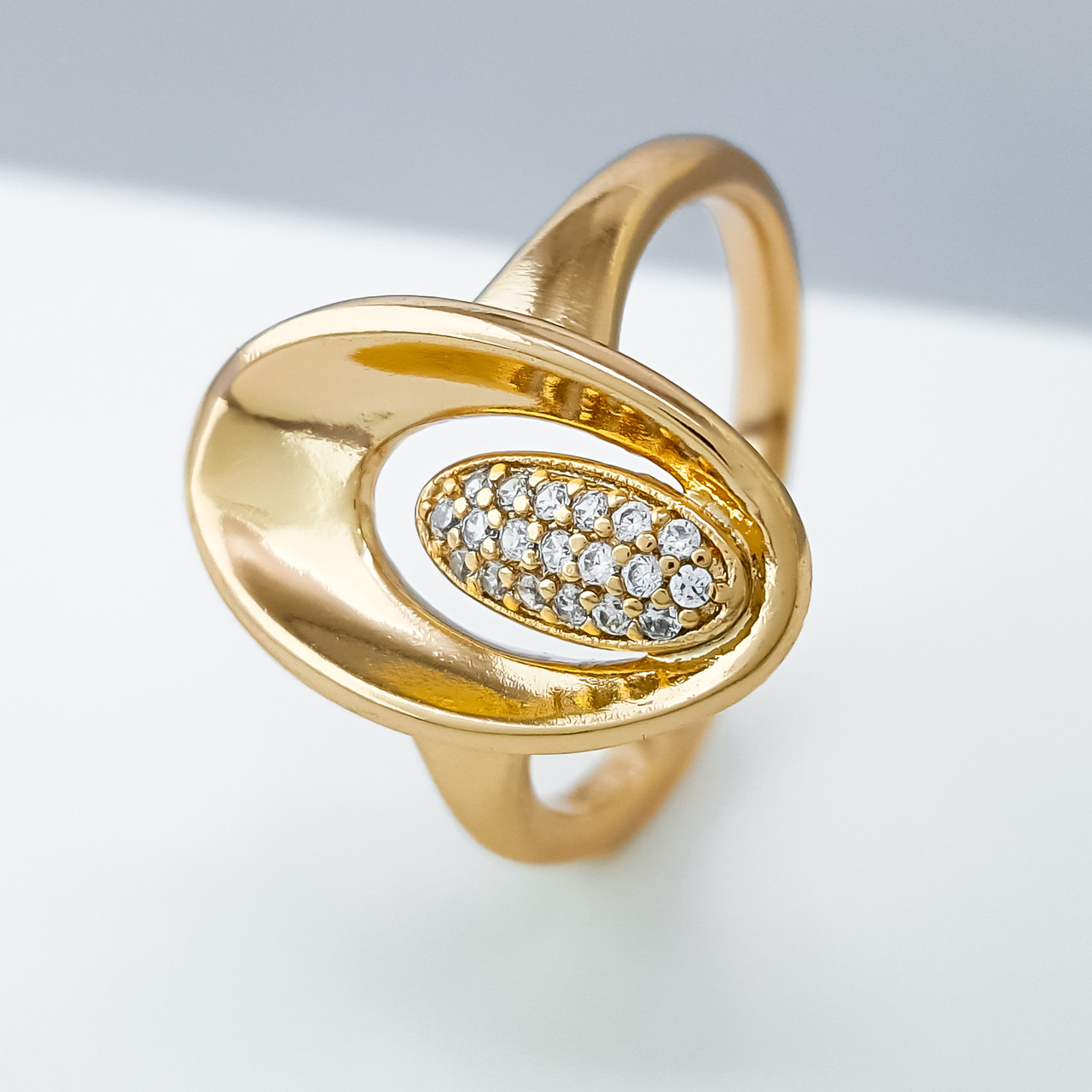 Кільце "Фігурний Овал" з розсипом каміння; р.16,5; р.17,5; медичне золото Xuping 18К, фото 1