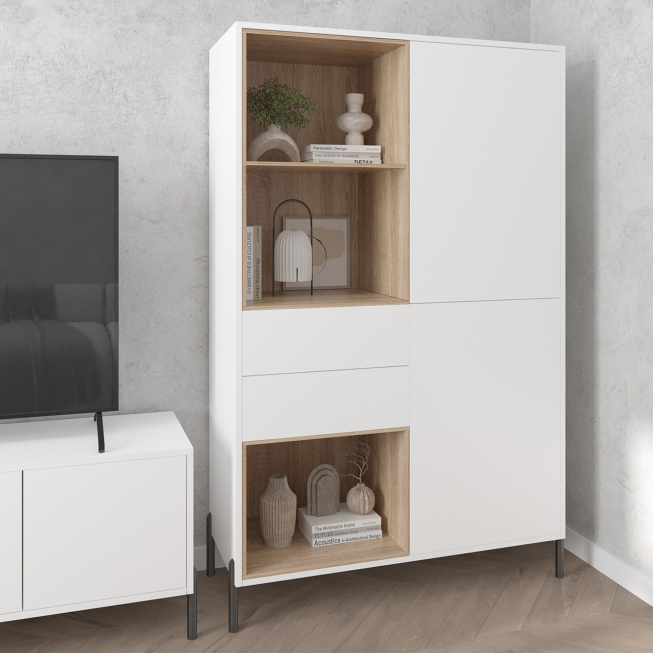 Шафа-буфет Норді на ніжках 1730х1000х400 мм Білий/Дуб Сонома, фото 1