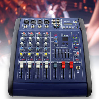 Активний 4-канальний аудіо мікшер підсилювач звуку з Bluetooth Mixer BT 4200D 4CH