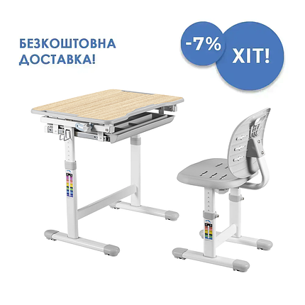Комплект парта + стілець трансформери Piccolino III Grey FunDesk, фото 1