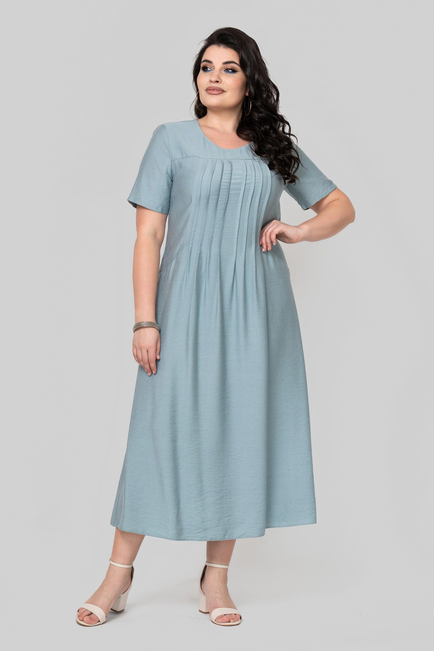 Довга зручна літня сукня тканина льон бохо з коротким рукавом