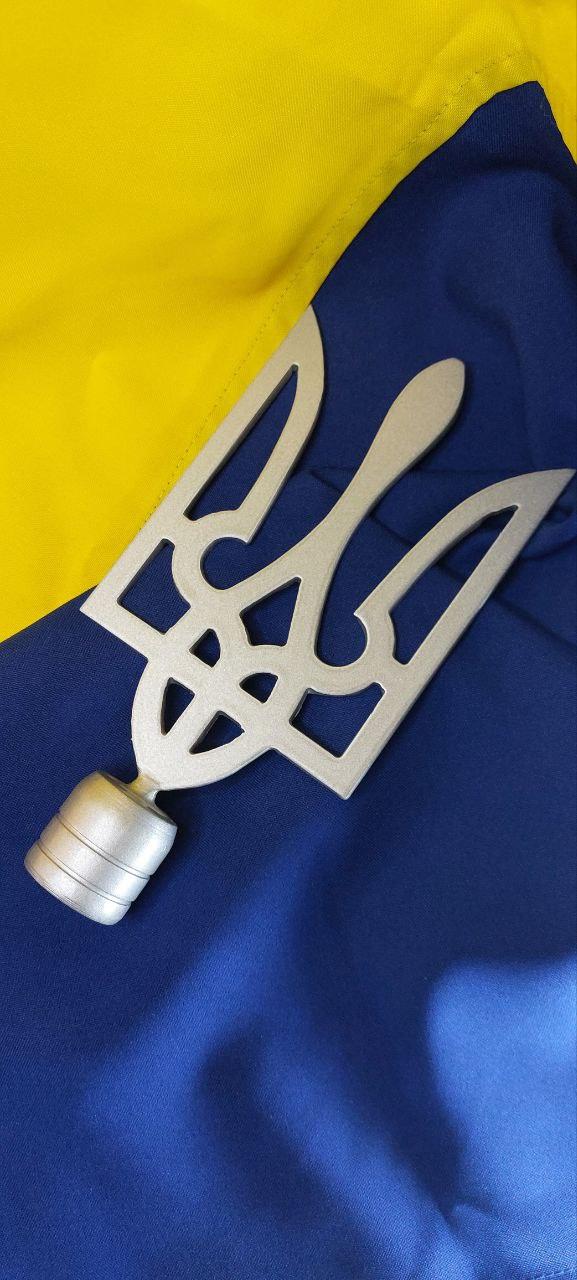 Срібна  металева навершня на прапор у формі Тризуба, сталева верхівка на флашток, тримач прапора металевий 20х10 см, фото 1