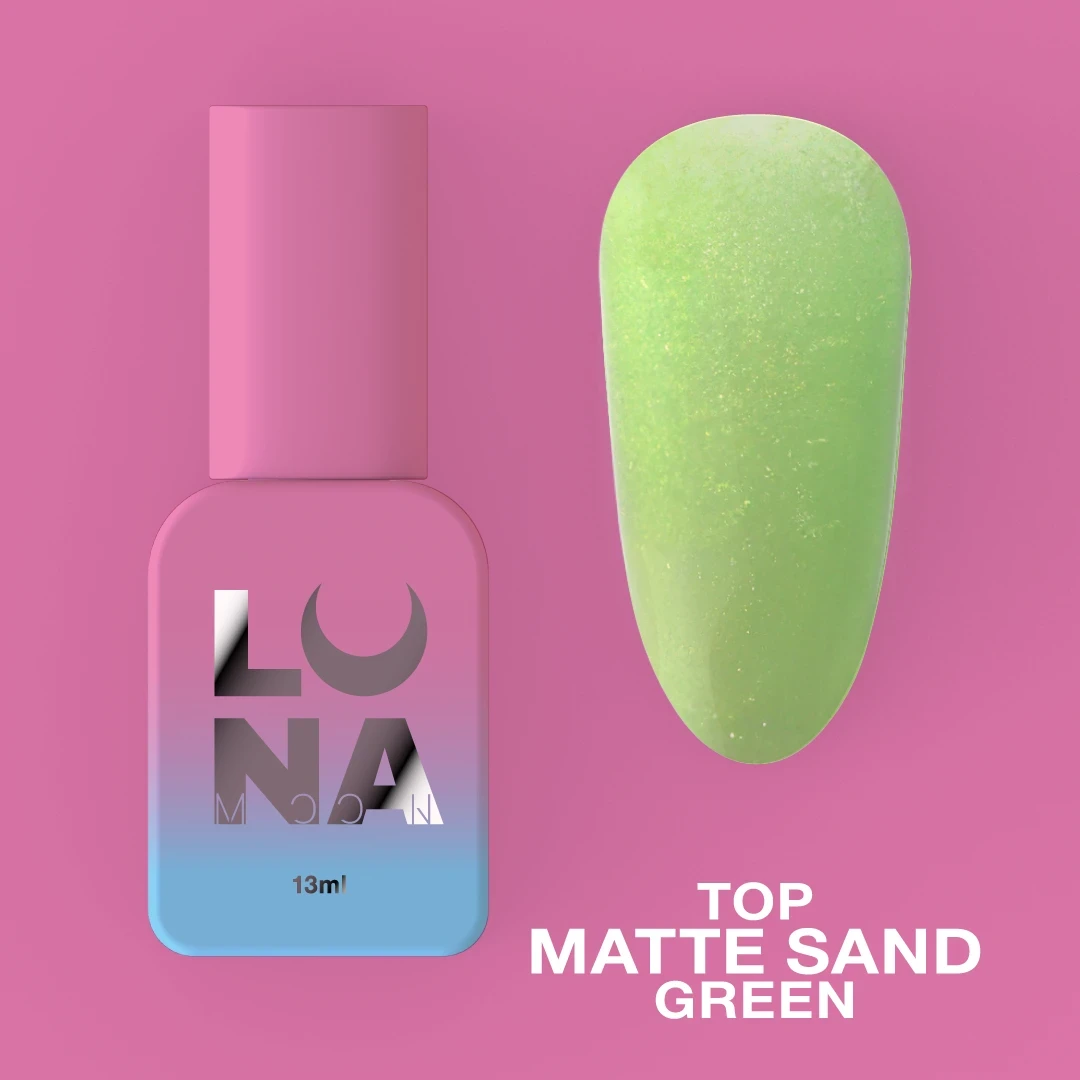 Матове топове покриття LunaMoon Top Matte Sand Green без липкого шару для гель-лаку, 13 мл