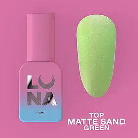 Матове топове покриття LunaMoon Top Matte Sand Green без липкого шару для гель-лаку, 13 мл