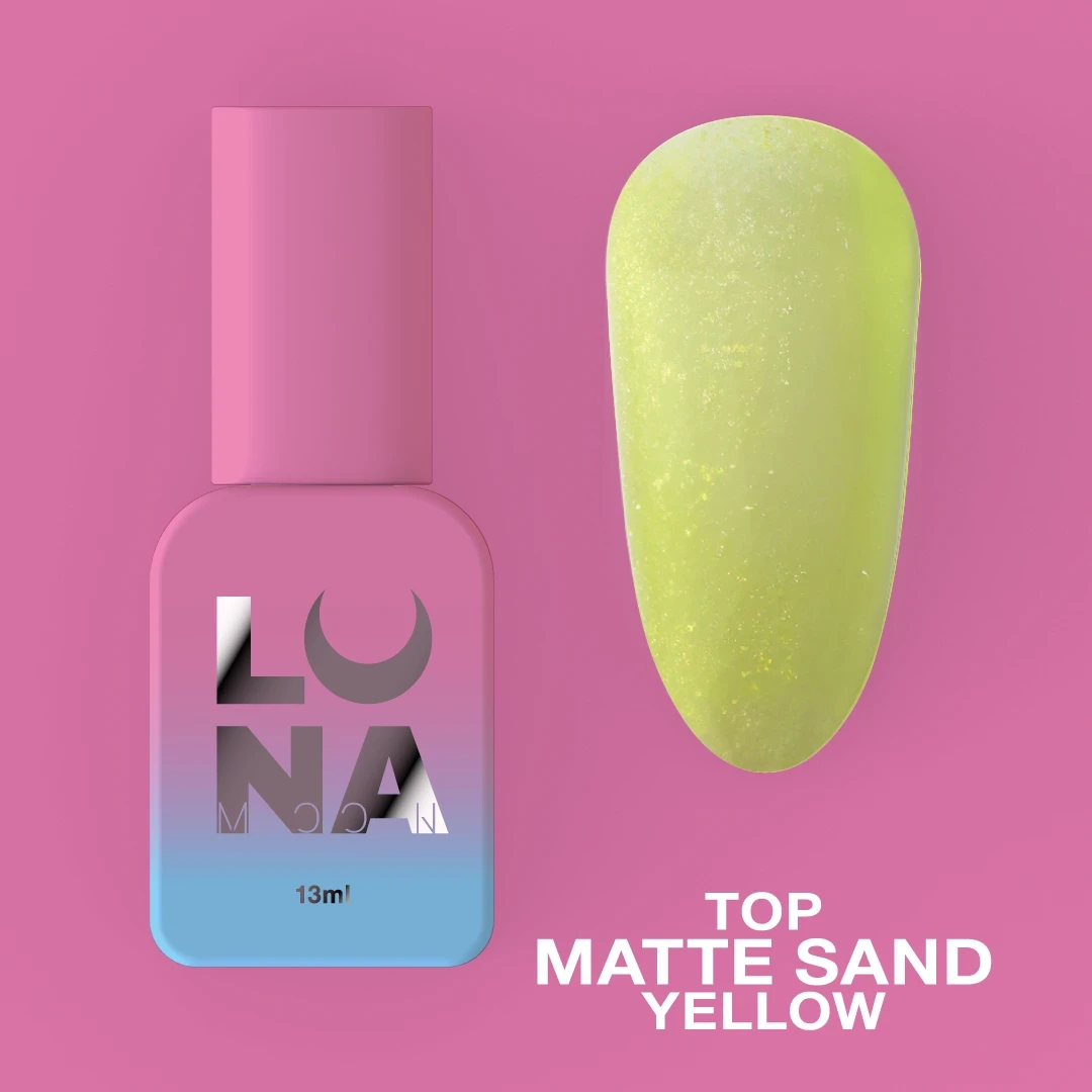 Матове топове покриття LunaMoon Top Matte Sand Yellow без липкого шару для гель-лаку, 13 мл
