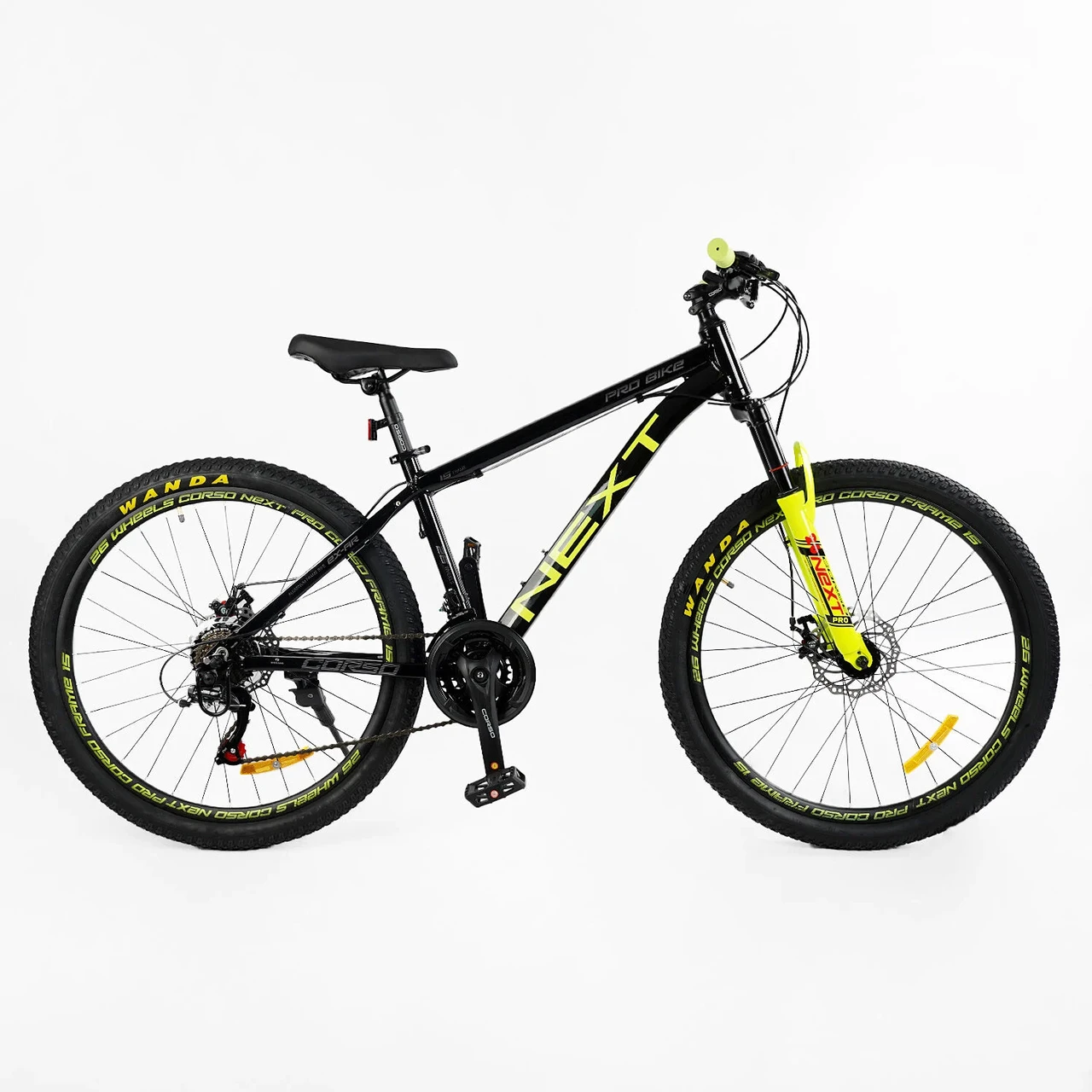Велосипед гірський спортивний 26" CORSO Next NX-26167 чорно-жовтий на рост 145-160 cм