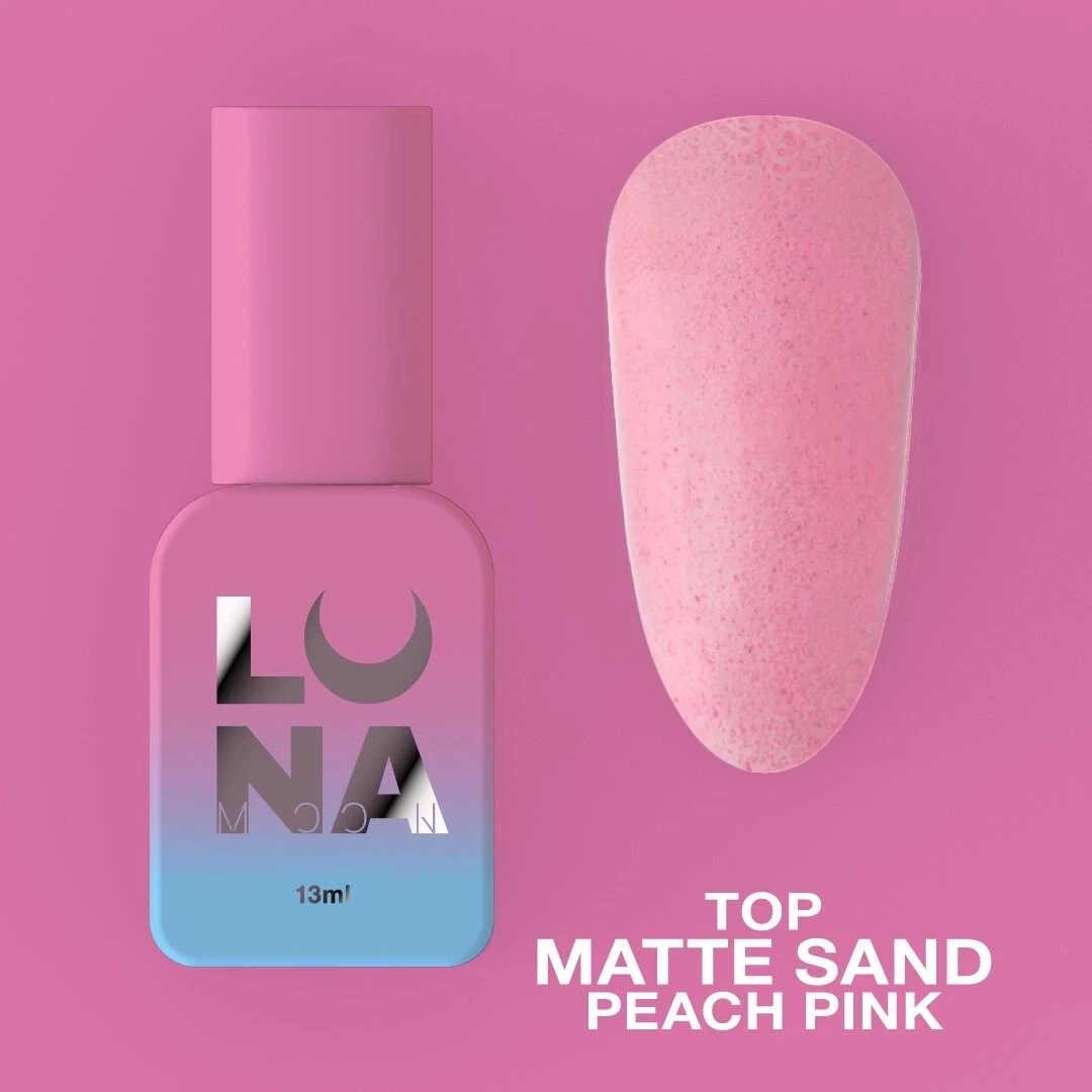 Матове топове покриття LunaMoon Top Matte Sand Peach Pink без липкого шару для гель-лаку, 13 мл