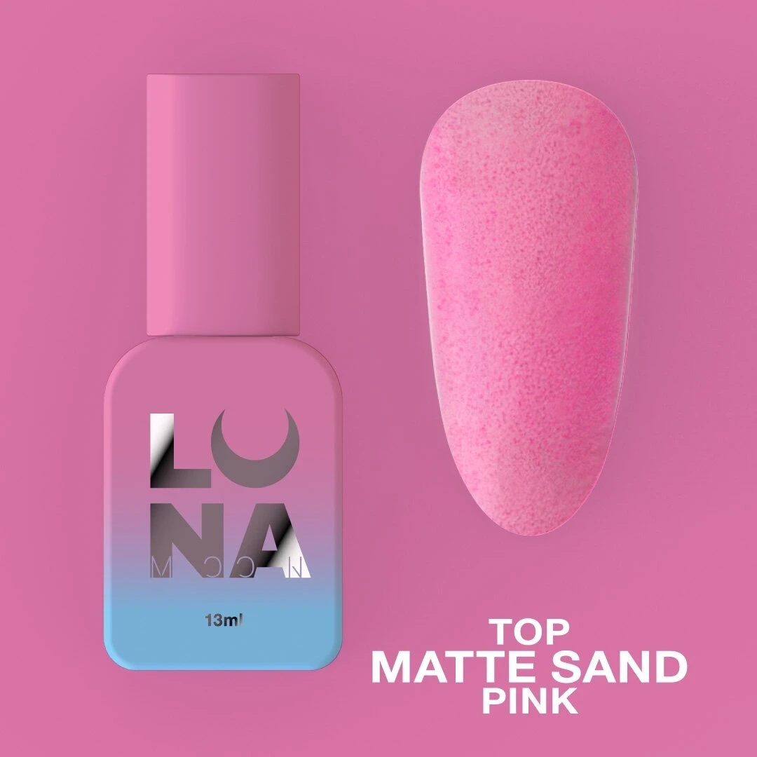 Матове топове покриття LunaMoon Top Matte Sand Pink без липкого шару для гель-лаку, 13 мл