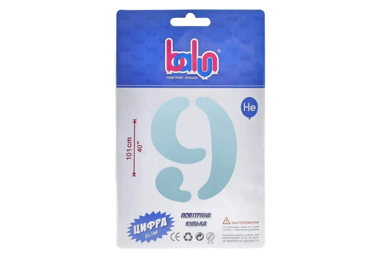 Фольгована кулька цифра "9" baby blue Balun 40" (101 см) 1 шт