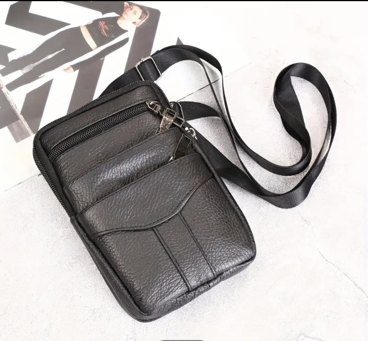 Сумка чоловіча шкіряна чорна маленька, фото 1