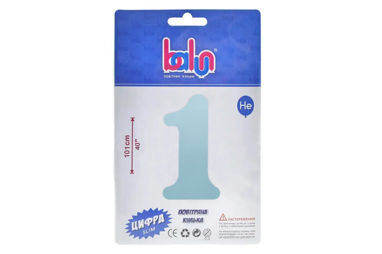 Фольгована кулька цифра "1" baby blue Balun 40" (101 см) 1 шт