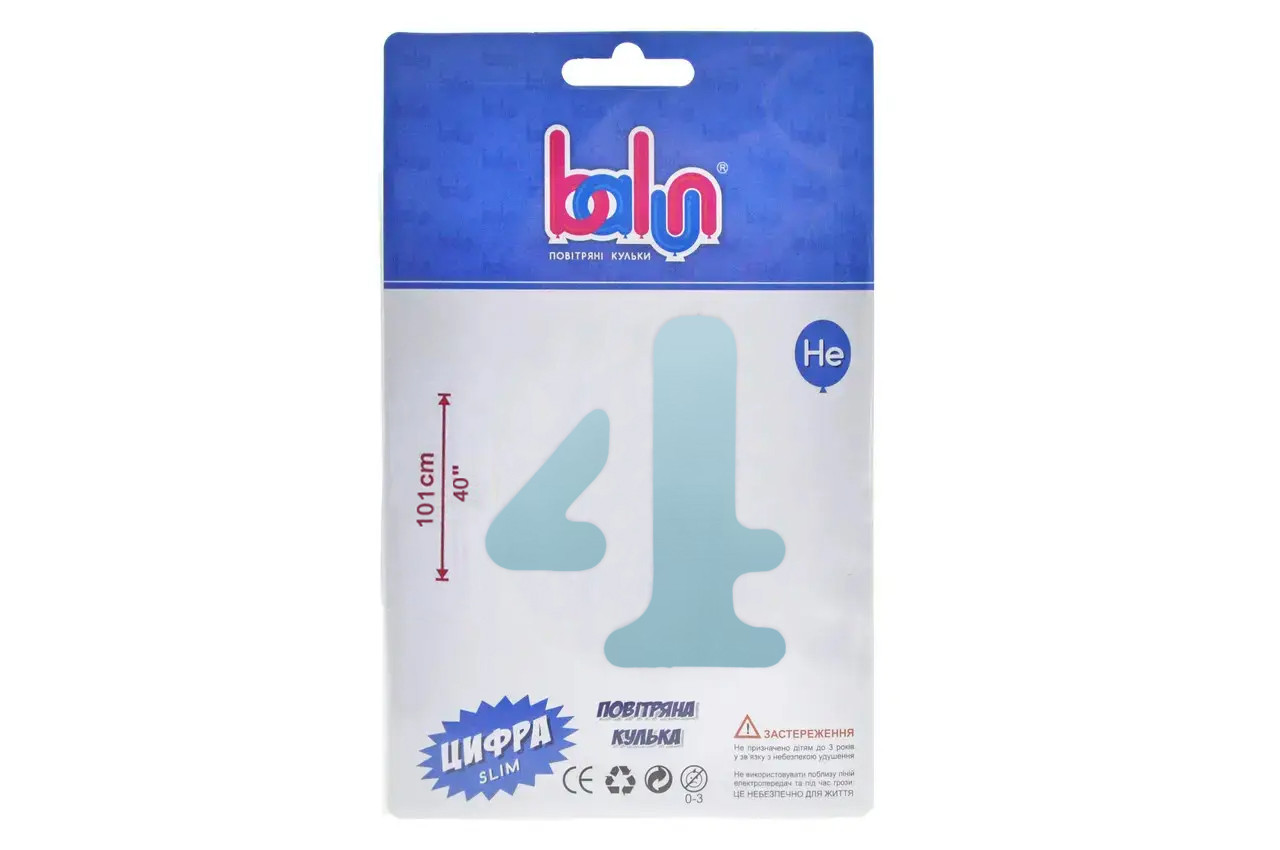 Фольгована кулька цифра "4" baby blue Balun 40" (101 см) 1 шт