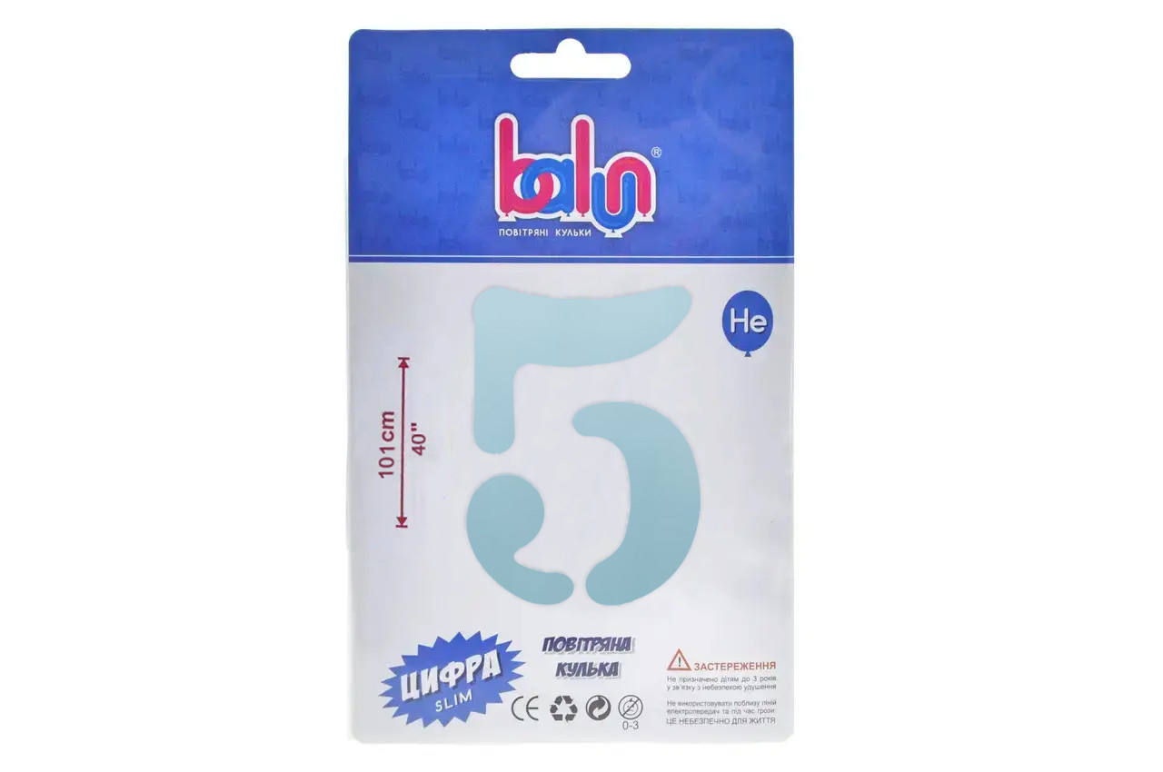 Фольгована кулька цифра "5" baby blue Balun 40" (101 см) 1 шт