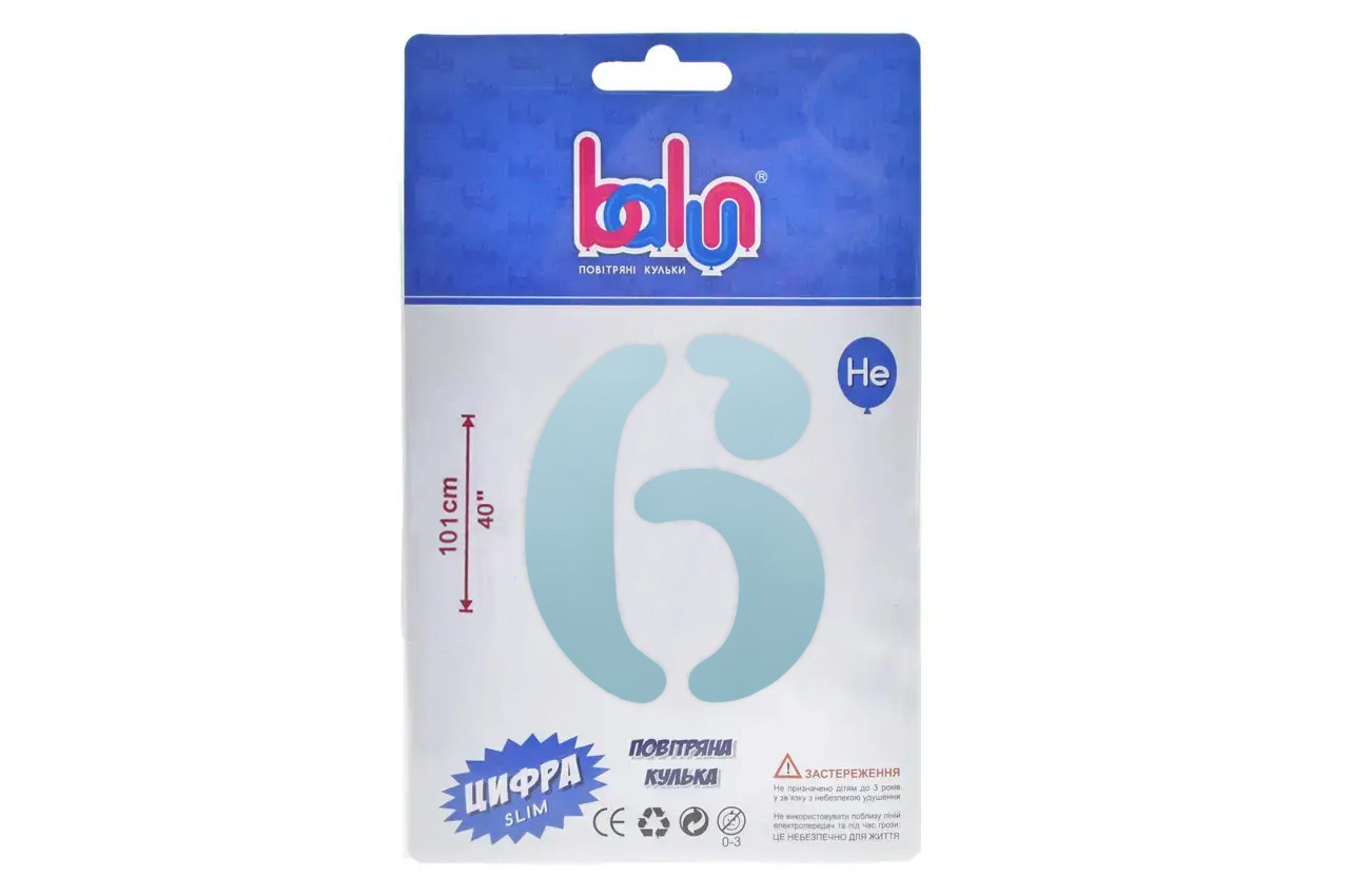Фольгована кулька цифра "6" baby blue Balun 40" (101 см) 1 шт