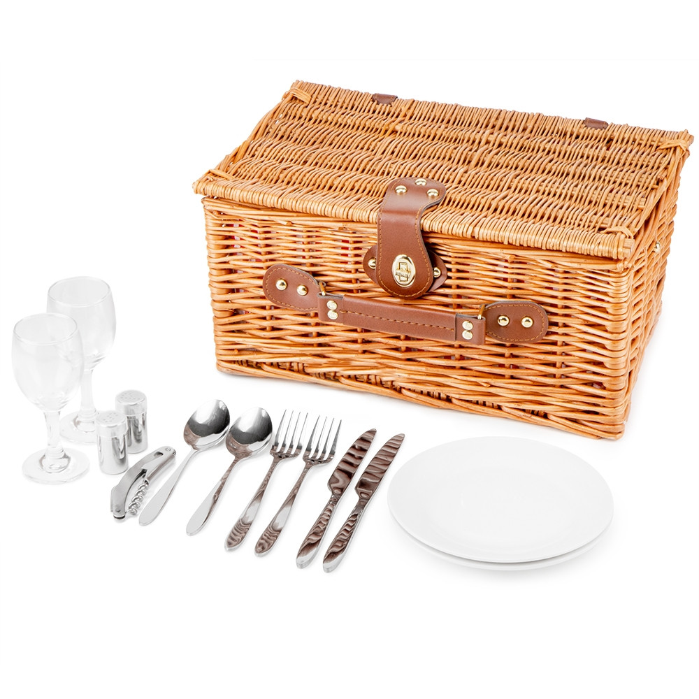 Кошик плетений для пікніка "На пляжі" місткий з набором посуду на 2 персони та аксесуарами, фото 1