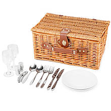 Кошик плетений для пікніка "На пляжі" місткий з набором посуду на 2 персони та аксесуарами