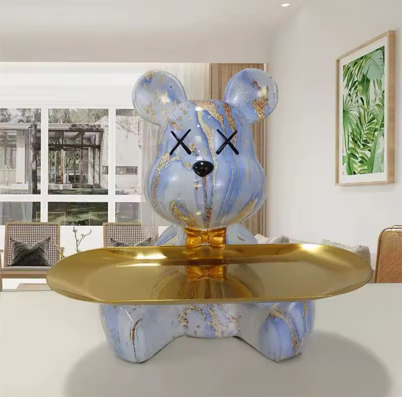 Ведмідь органайзер - ключниця - скарбничка 23 см у стилі BE@RBRICK (Ніжно-блакитний мармур)