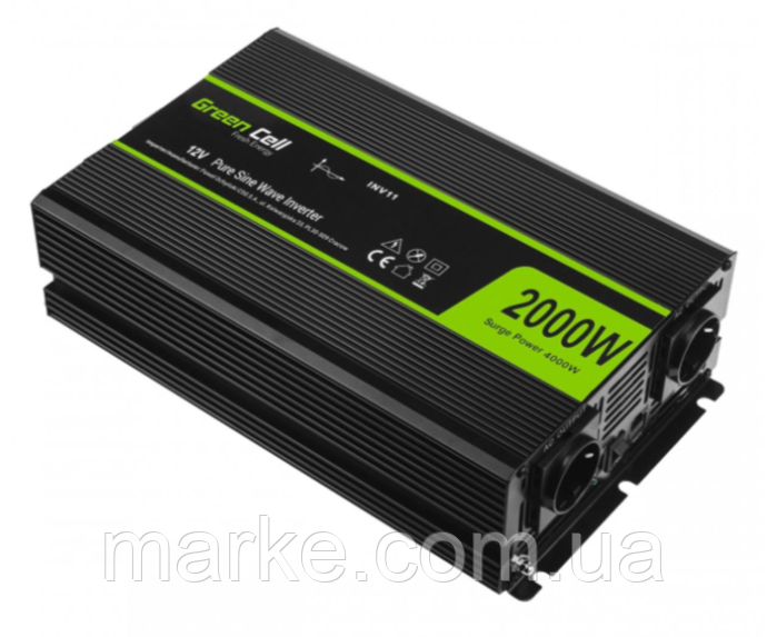 Автомобільний інвертор Green Cell 12V на 230V 2000W/4000W (INV11) Чистий синус (mrk)