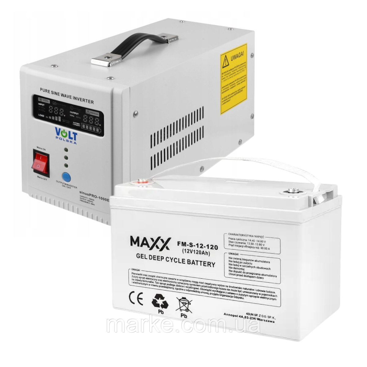 Комплект Volt Polska SINUS PRO 1000E W 12/230V 700/1000W + Акумулятор гелевий 4SUN MAXX GEL 120 Ah (mrk)