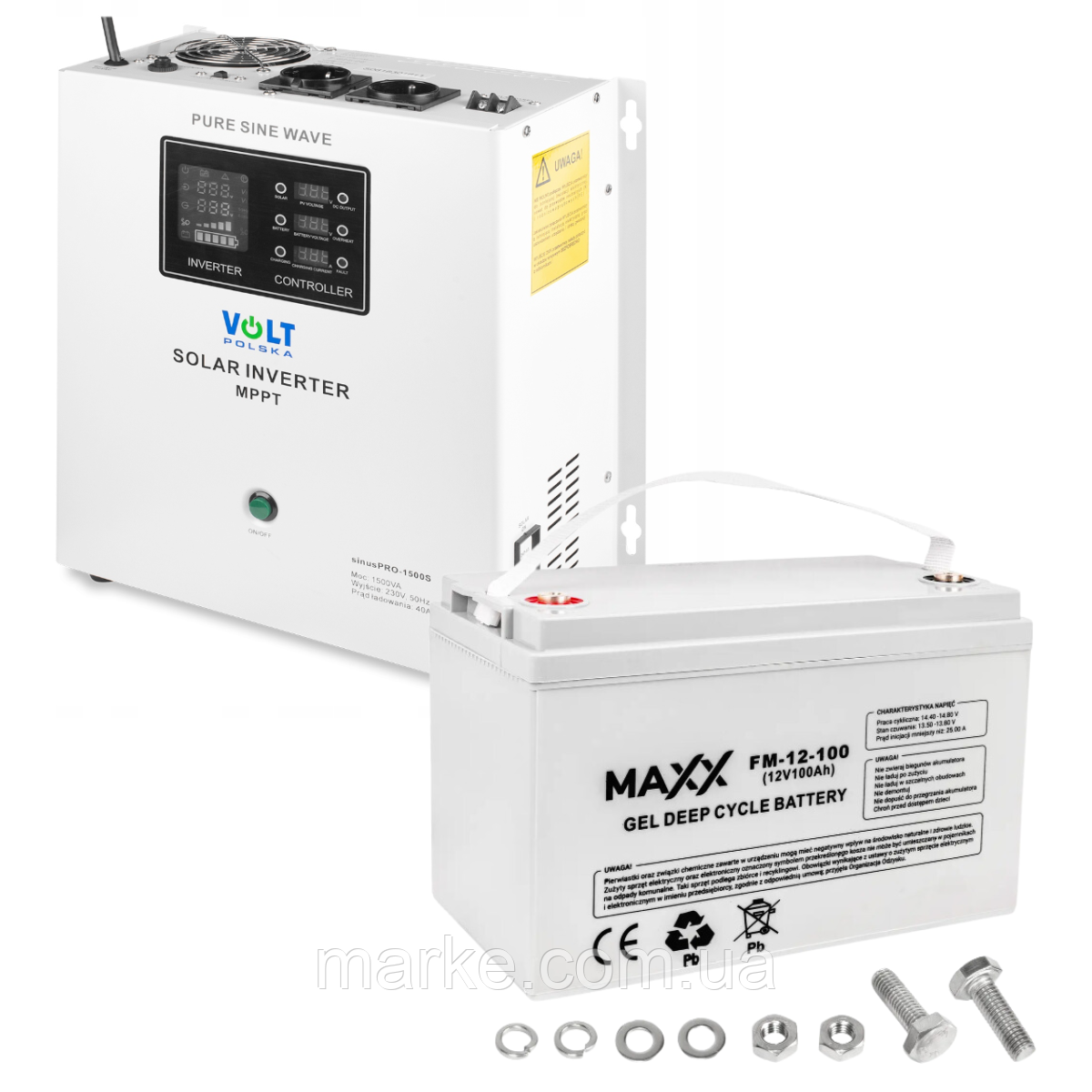 Комплект Volt Polska SINUS PRO 1500S 12/230V 1050/1500W + Акумулятор гелевий 4SUN MAXX GEL 100 Ah (mrk)