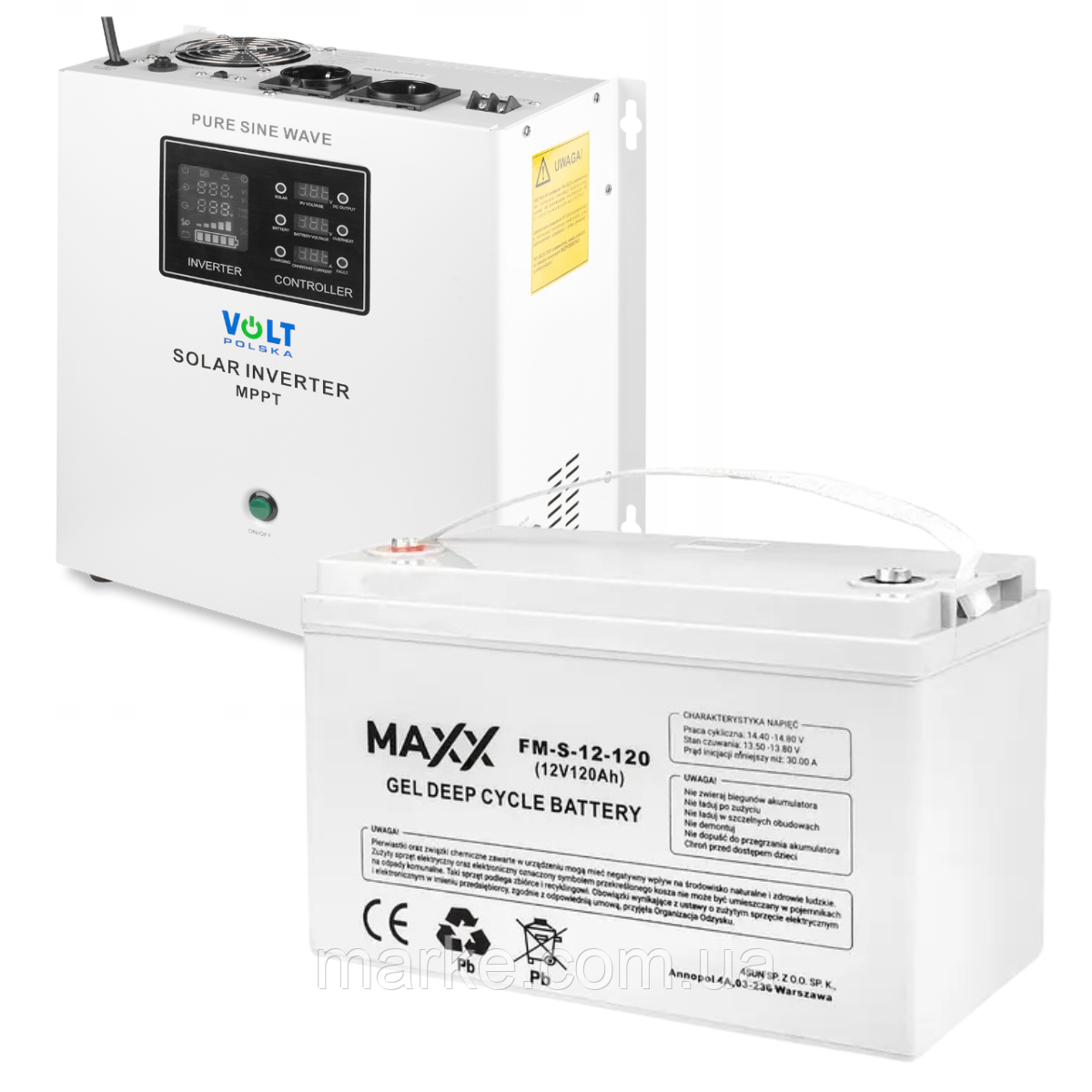 Комплект Volt Polska SINUS PRO 1500S 12/230V 1050/1500W + Акумулятор гелевий 4SUN MAXX GEL 120 Ah (mrk)