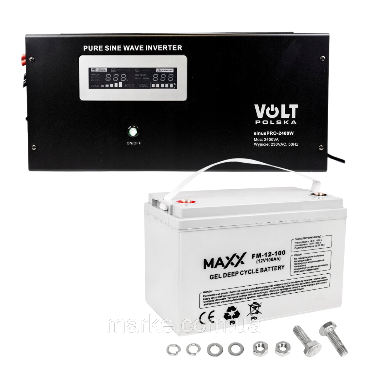 Комплект Volt Polska SINUS PRO 2400W 12/230V 1600/2400W + Акумулятор гелевий 4SUN MAXX GEL 100 Ah (mrk)