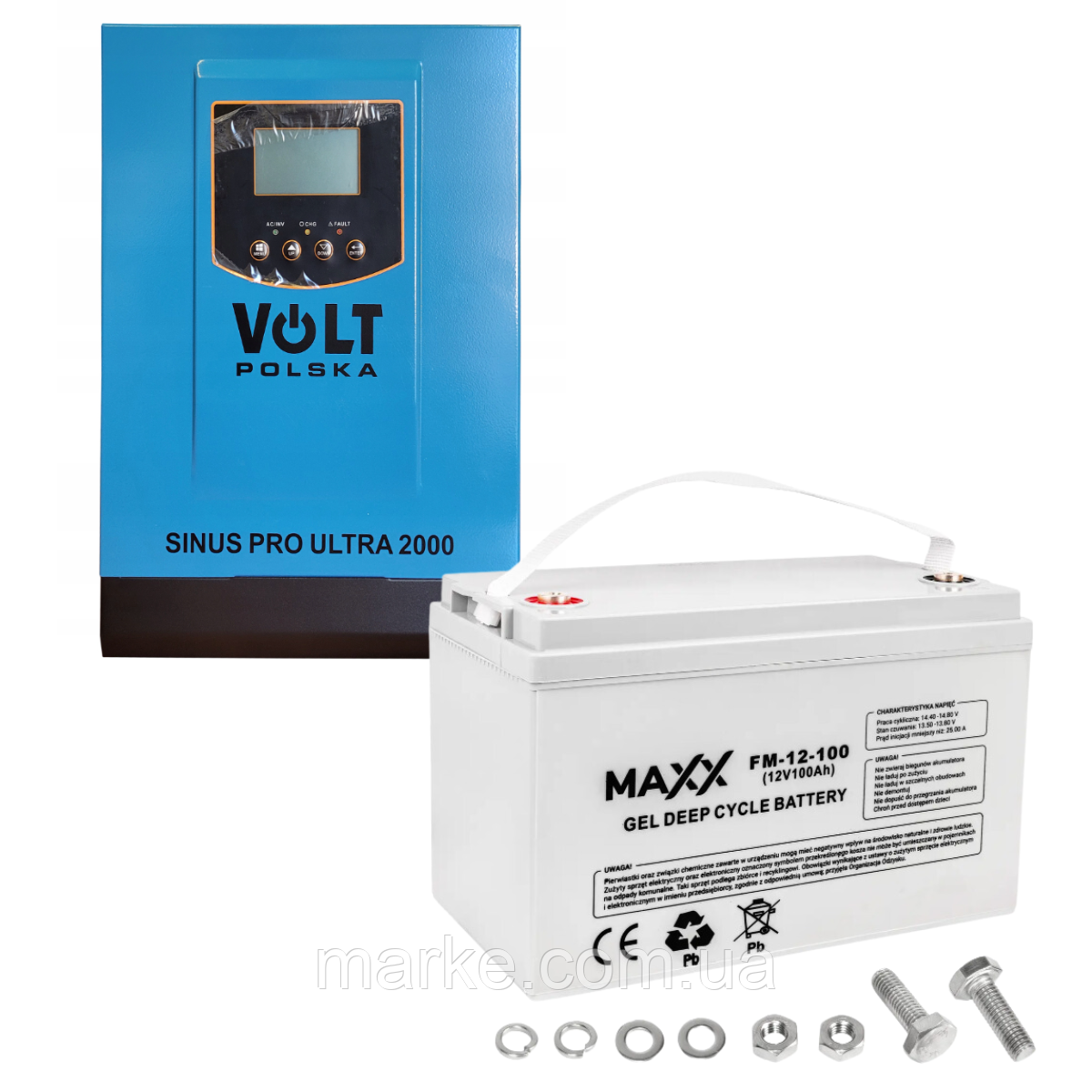 Комплект Volt Polska ULTRA-HV 2000 12/230V 1600/2400W + Акумулятор гелевий 4SUN MAXX GEL 100 Ah (mrk)
