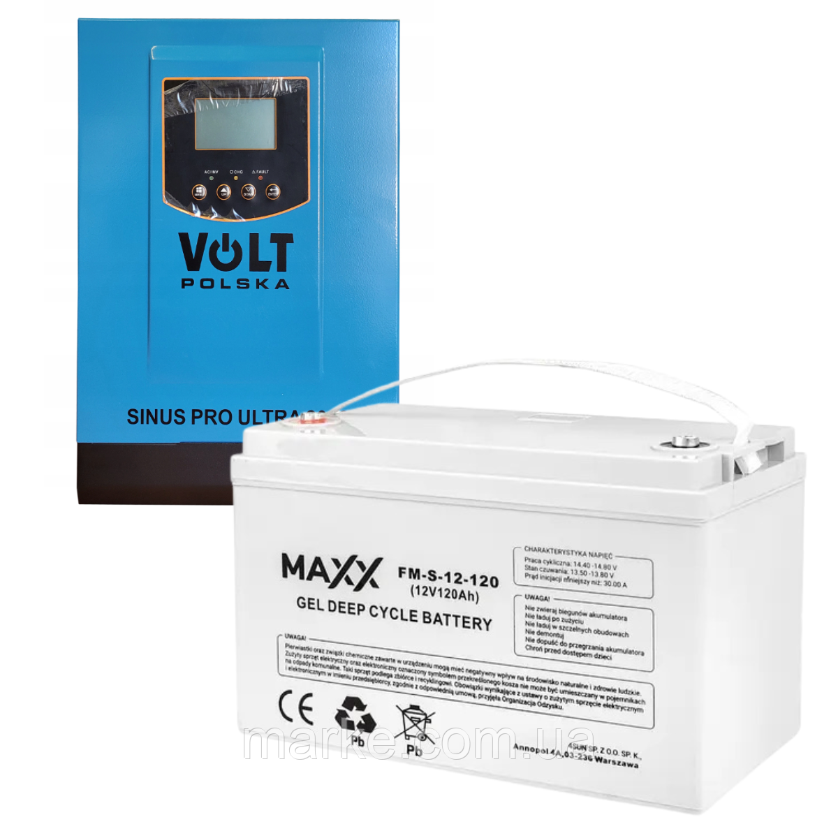 Комплект Volt Polska ULTRA-HV 2000 12/230V 1600/2400W + Акумулятор гелевий 4SUN MAXX GEL 120 Ah (mrk)