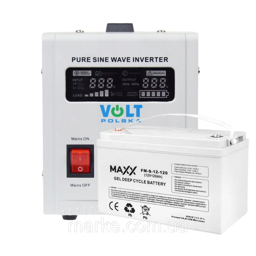 Комплект для стабільного енергопостачання: Volt Polska 350/500W + Акумулятор 4SUN MAXX GEL 120 Ah (mrk)