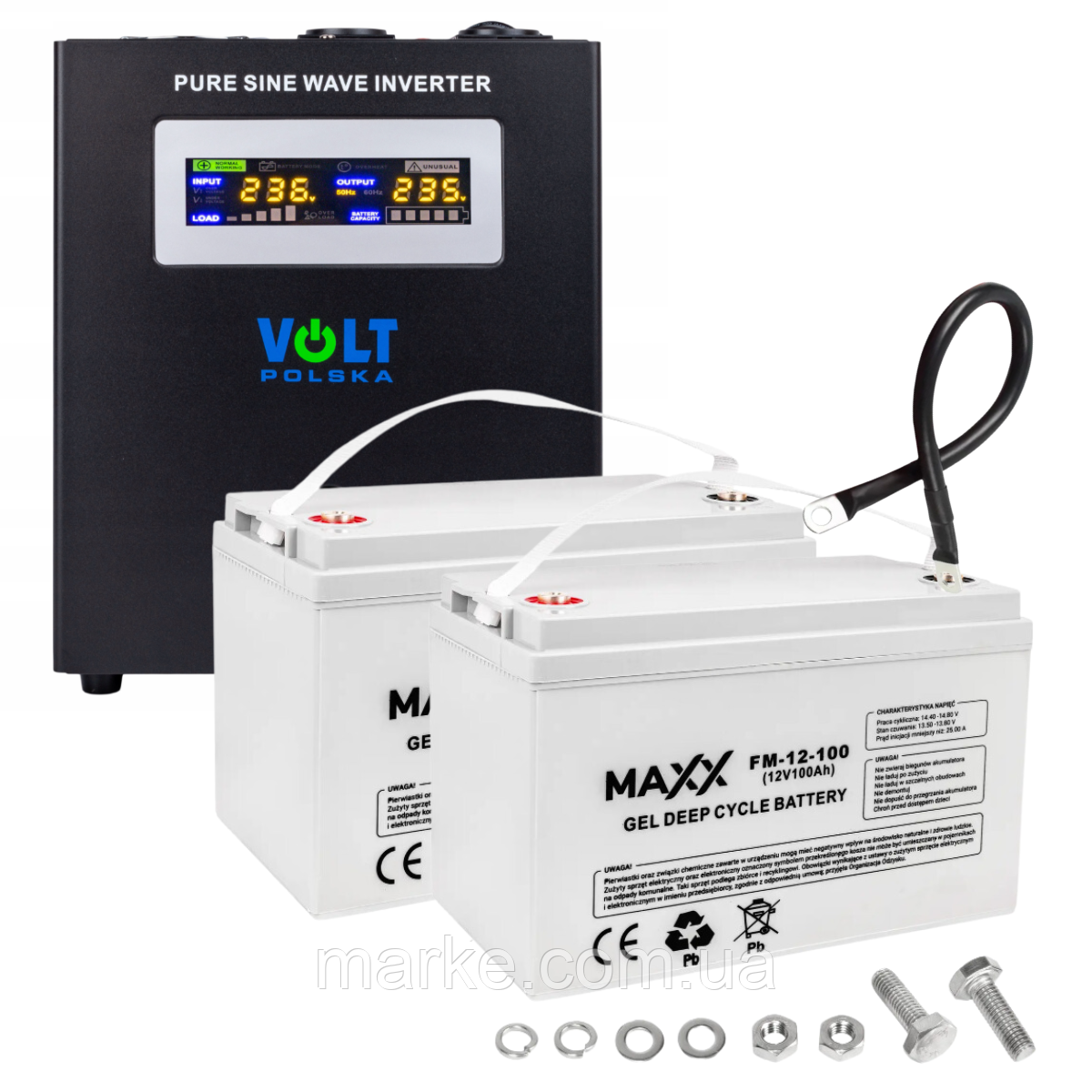 Комплект інвертору Volt Polska SINUS PRO 2000W 1400/2000W + 2 шт Акумулятор VOLT VRLA 100Ah 12V (mrk)