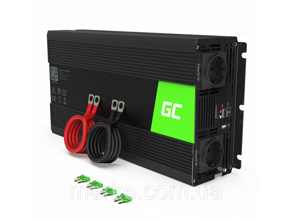 Мобільний інвертор Green Cell 12V 230V 1500W/3000W (INV22) Чистий синус (mrk)