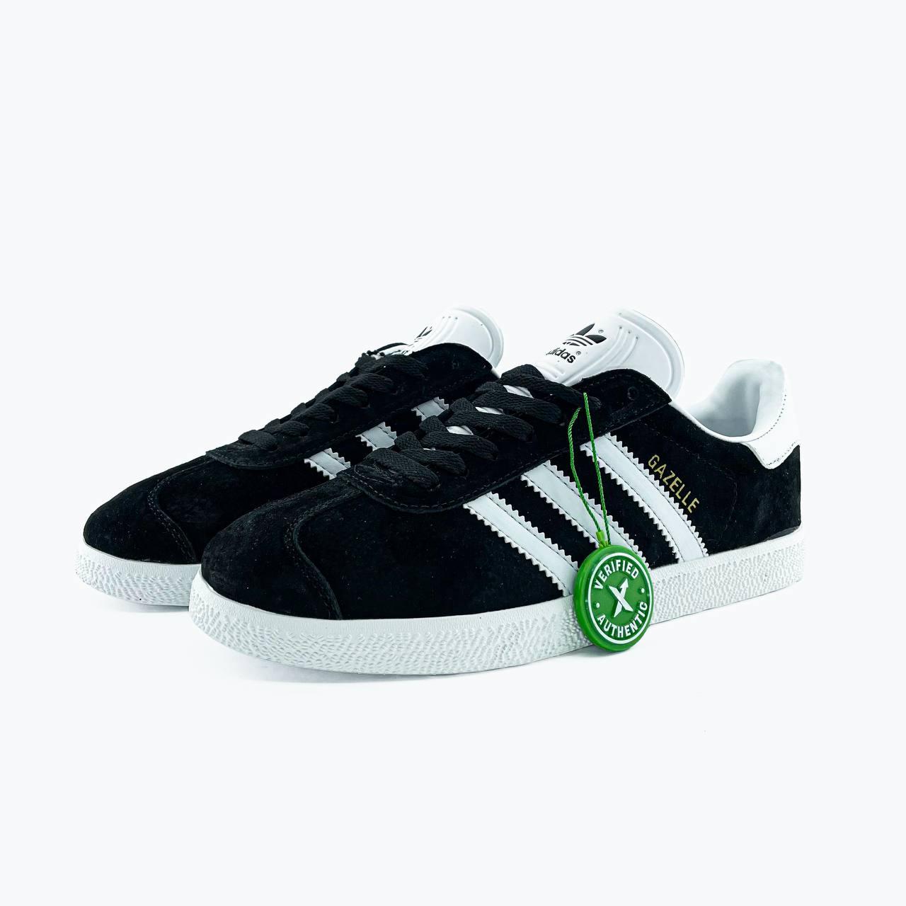 Кросівки чоловічі Adidas Originals Gazelle Адідас Газель низькі чорно-білі замша чорно-білі В'єтнам