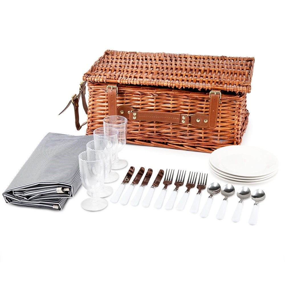 Кошик плетений з лози для пікніка "Атмосфера" місткий з набором посуду на 4 персони та аксесуарами, фото 1