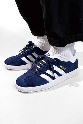 Кросівки чоловічі Adidas Gazelle Blue White Кеди Адідас Газель сині замшеві демісезон унісекс, фото 1