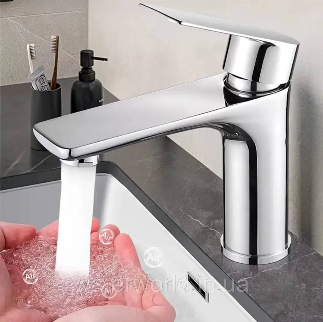 Латунний змішувач для умивальника з хром покриттям кріплення на гайці шланги для підключення М10 60см, фото 1