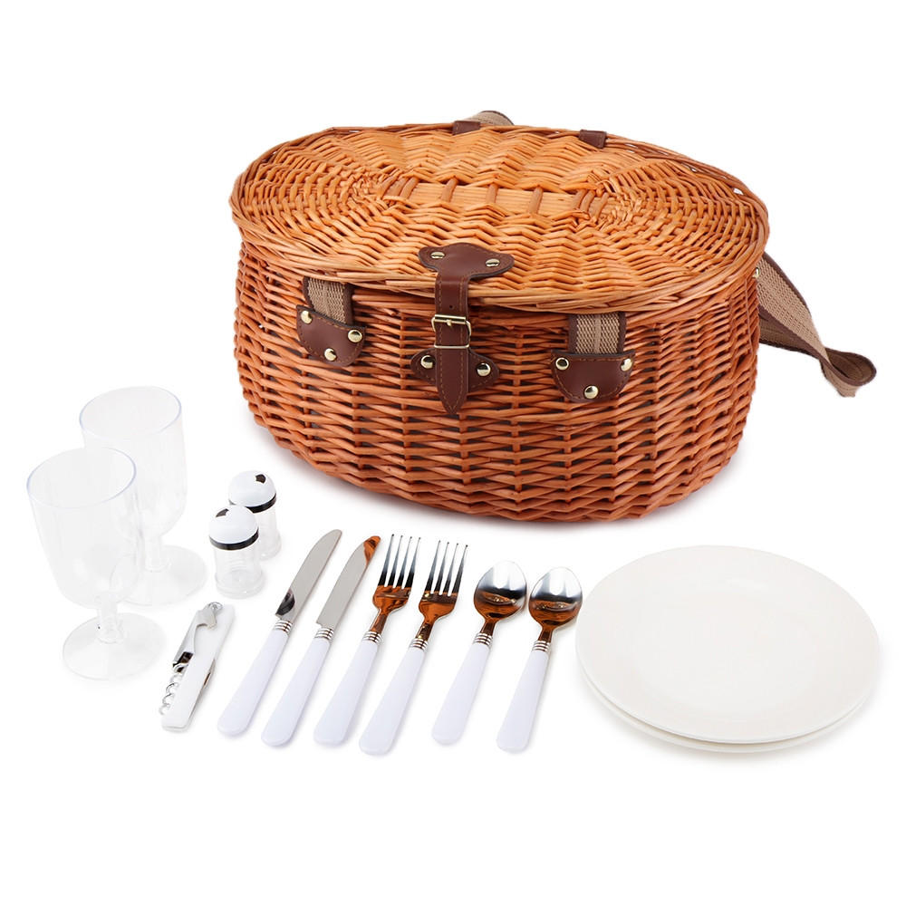 Кошик плетений для пікніка "Романтика" місткий з набором посуду на 2 персони та аксесуарами, фото 1
