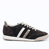 Жіночі замшеві кеди шоколадного кольору з леопардовими вставками на шнурівці Frivoli F825-83-55Т розмір 36, фото 5