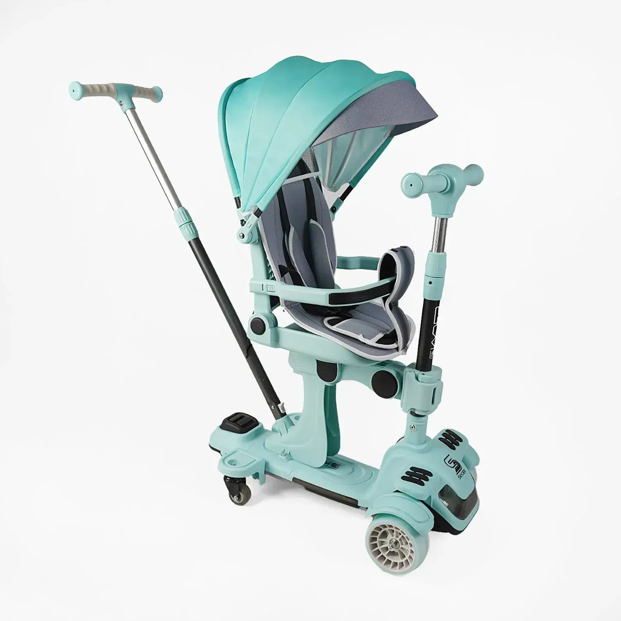 Самокат трансформер з бампером та батьківською ручкою, 5в1, Skyper, BL-94617, фото 1