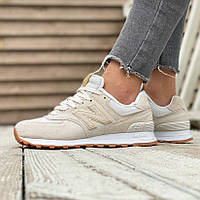 Бежеві замшеві жіночі кросівки New Balance 574 Beige Демісезонні кросівки Нью Беланс