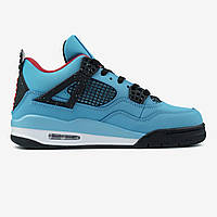 Демісезонні голубі шкіряні чоловічі кросівки Nike Air Jordan 4 x Travis Scott "Cactus Jack" Найк аїр Джордан 4