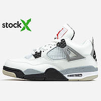 Демісезонні Білі шкіряні чоловічі кросівки Nike Air Jordan 4 Retro White Cement Найк аїр Джордан 4 купити