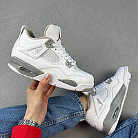 Демісезонні білі жіночі шкіряні кросівки Nike Air Jordan 4 Retro White Oreo Найк аїр Джордан 4