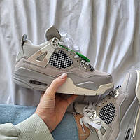 Демісезонні сірі жіночі замшеві кросівки Nike Air Jordan 4 Grey Metallic Найк аїр Джордан 4